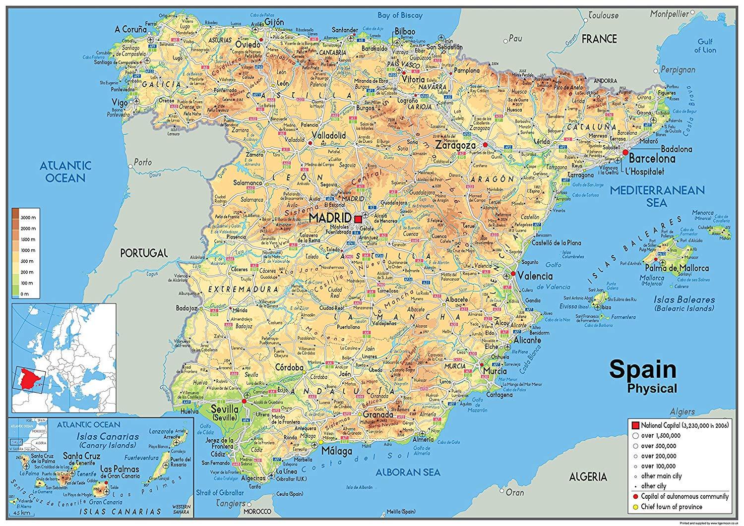 Mapa Portugal Espanha Península Ibérica 120 Cm X 90 Cm