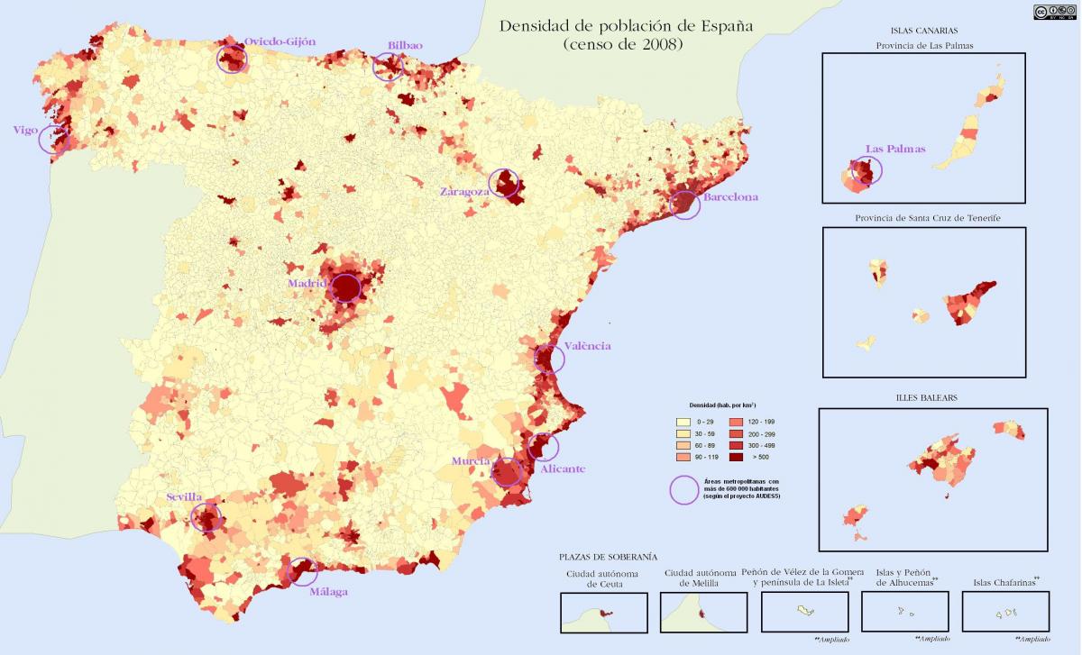 Mapa de densidade da Espanha
