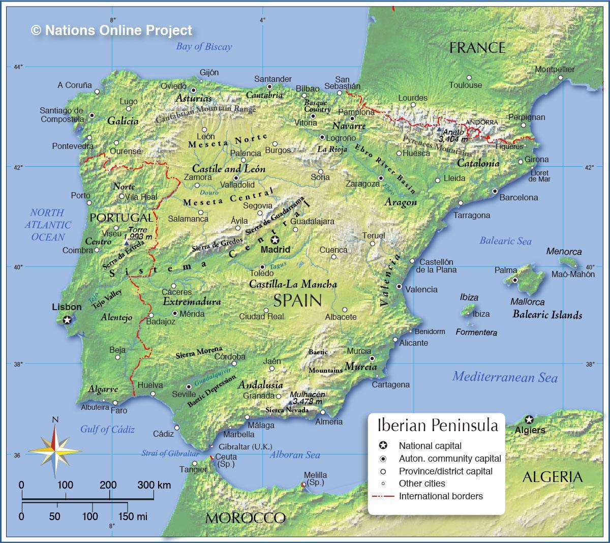 Mapa geográfico de Portugal: topografia e características físicas